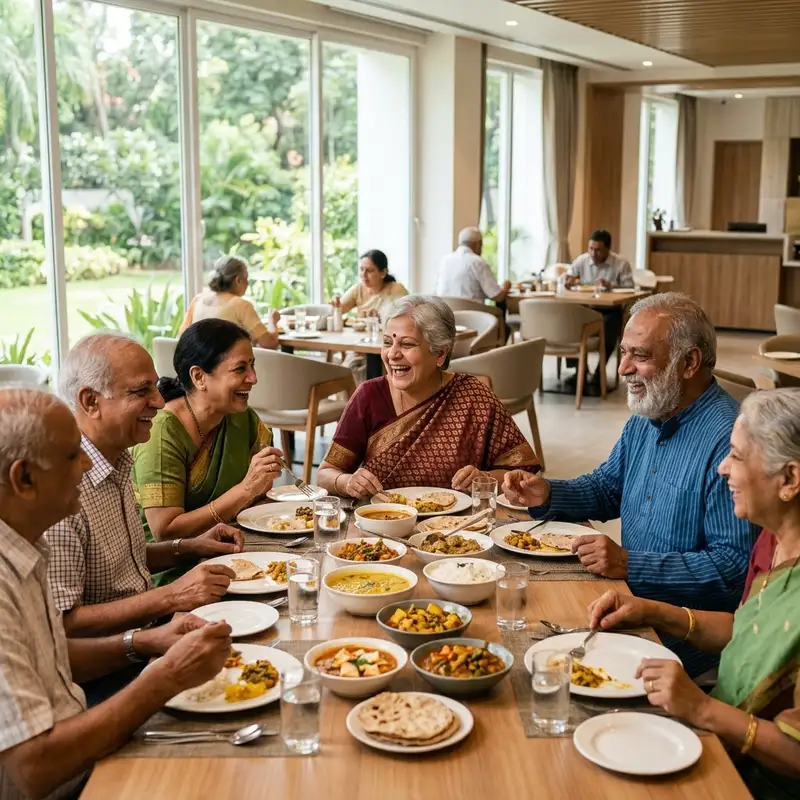 Comparing Managing a Home Alone vs Active Senior Living Community for elderly parents in India.