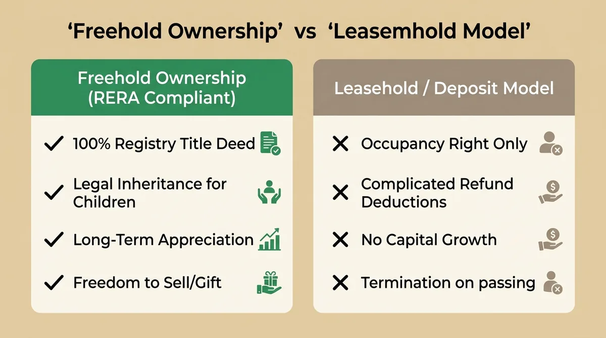 Comparison between Freehold Ownership and Leasehold Model in Indian senior living communities