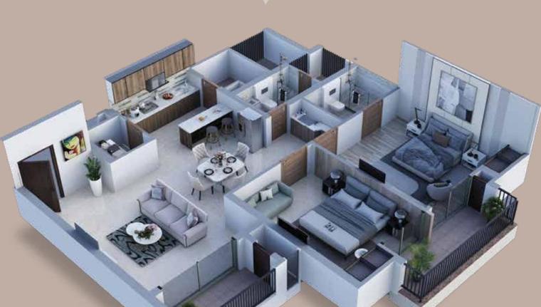 2 BHK flat layout at CHL Urja